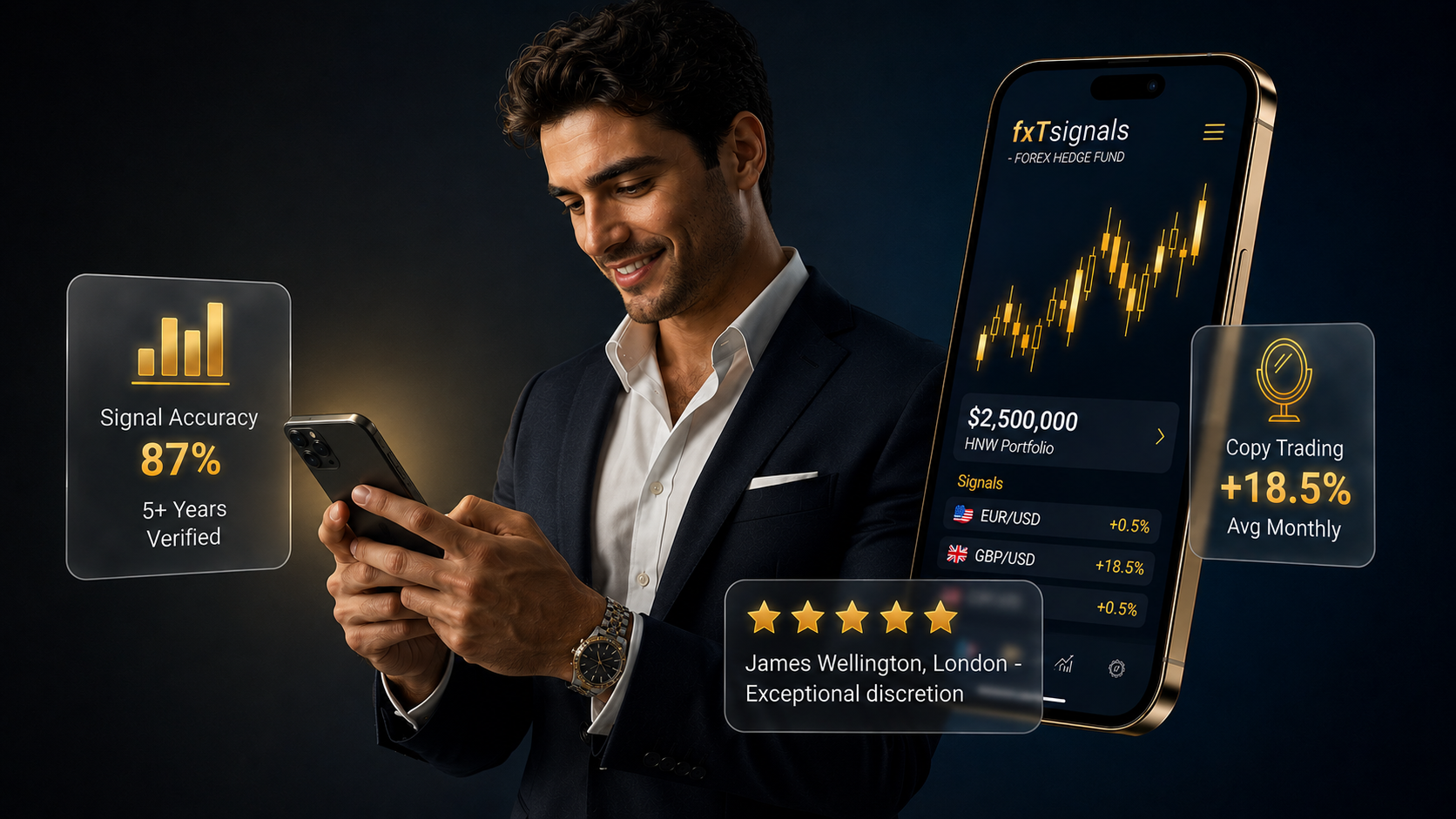 Trader analysing forex signals on a dual monitor setup