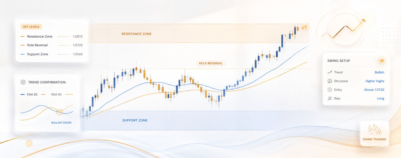 Advanced swing trading support and resistance level analysis on a forex price chart