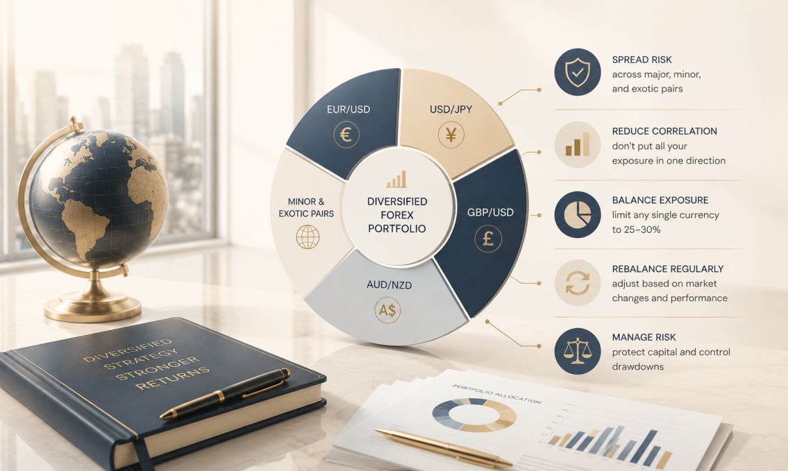 Diversified forex portfolio with multiple currency pairs