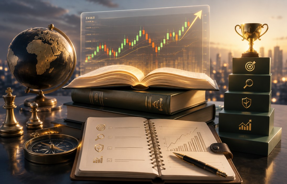 Forex trader studying charts and building a solid trading plan and strategy