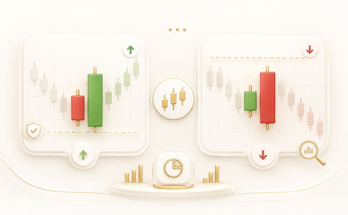 Bullish and bearish engulfing candlestick patterns illustrated on a forex chart