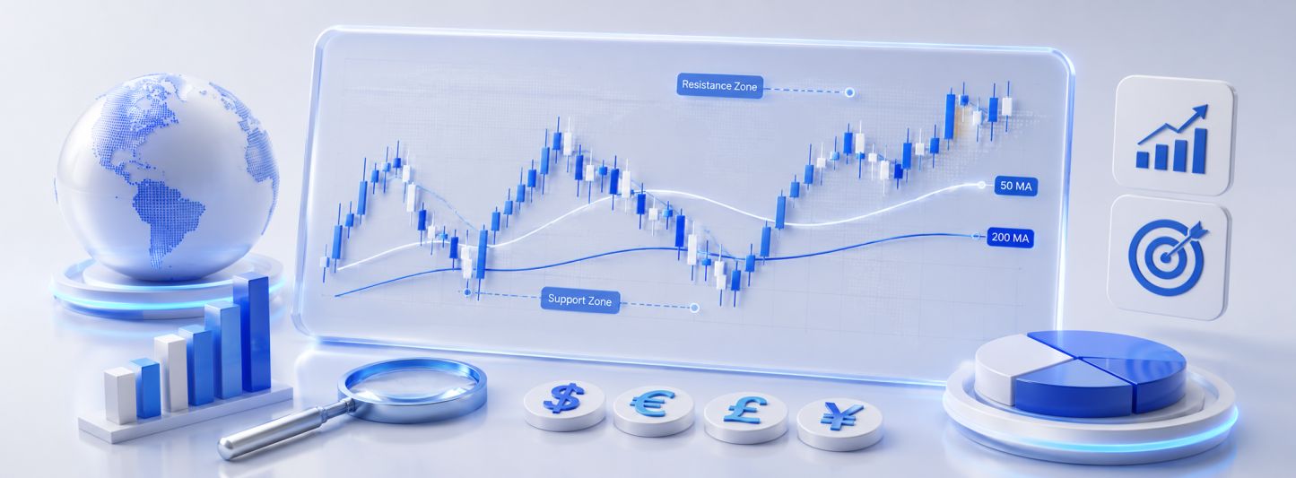 Candlestick Chart Patterns and Moving Averages on Forex Trading Platform
