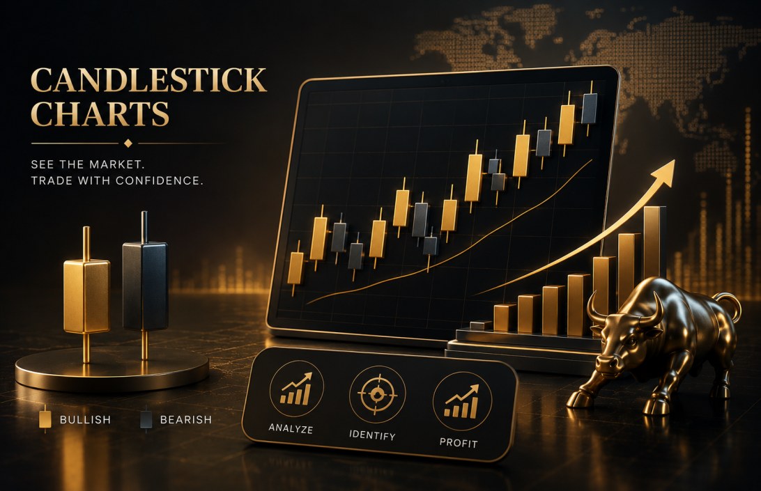 Candlestick chart patterns used in forex trading — Doji, Hammer, Shooting Star explained visually