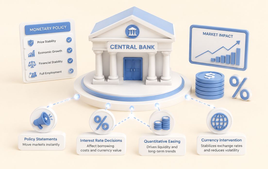 Central bank forex market monetary policy decision room — how rate decisions move currency pairs