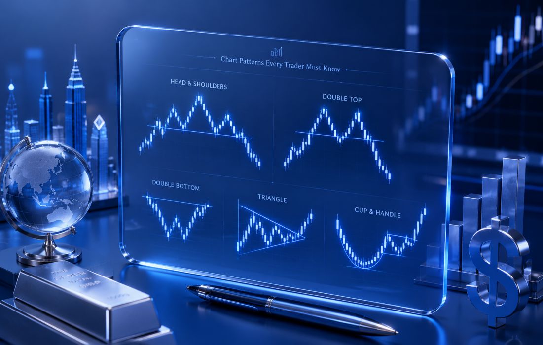 Forex chart patterns — head and shoulders, double bottom, triangle formations