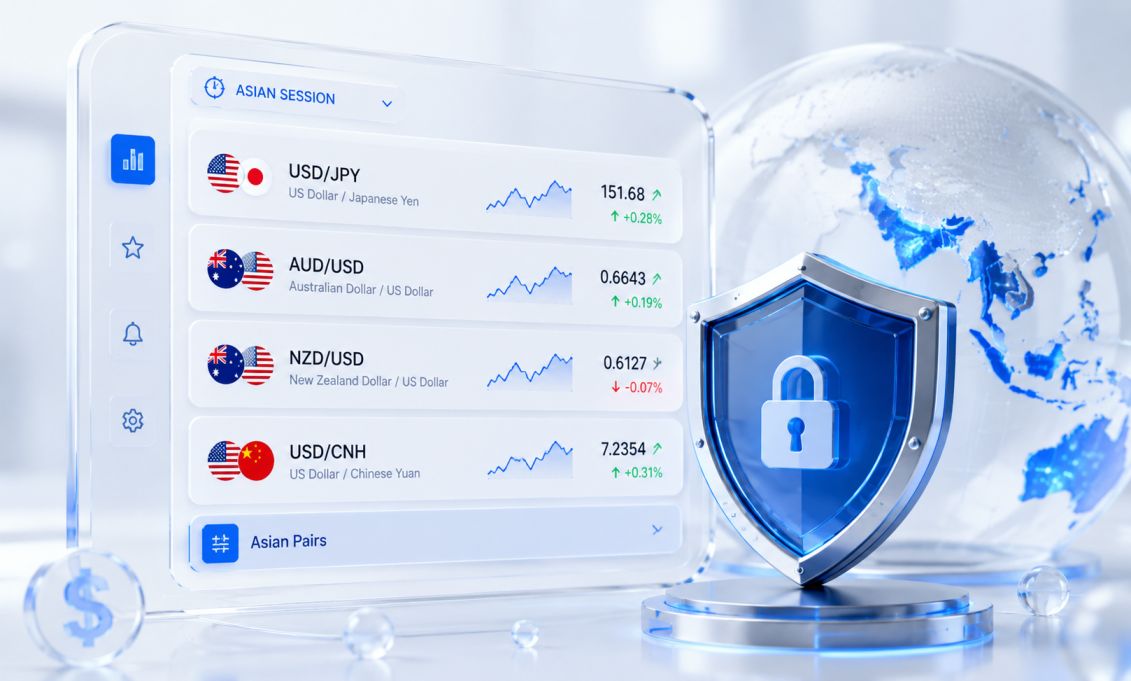 Currency pair selection interface showing the best Asian forex pairs for trading