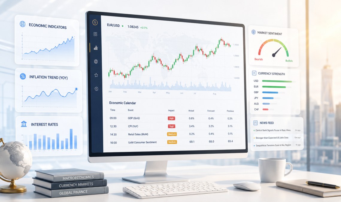 Economic Indicators Forex Trading Dashboard showing real-time data