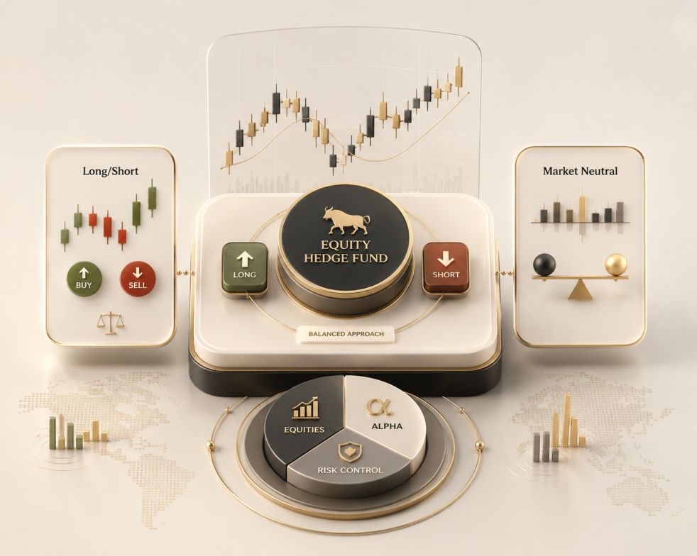 Stock market equity trading floor with hedge fund activity