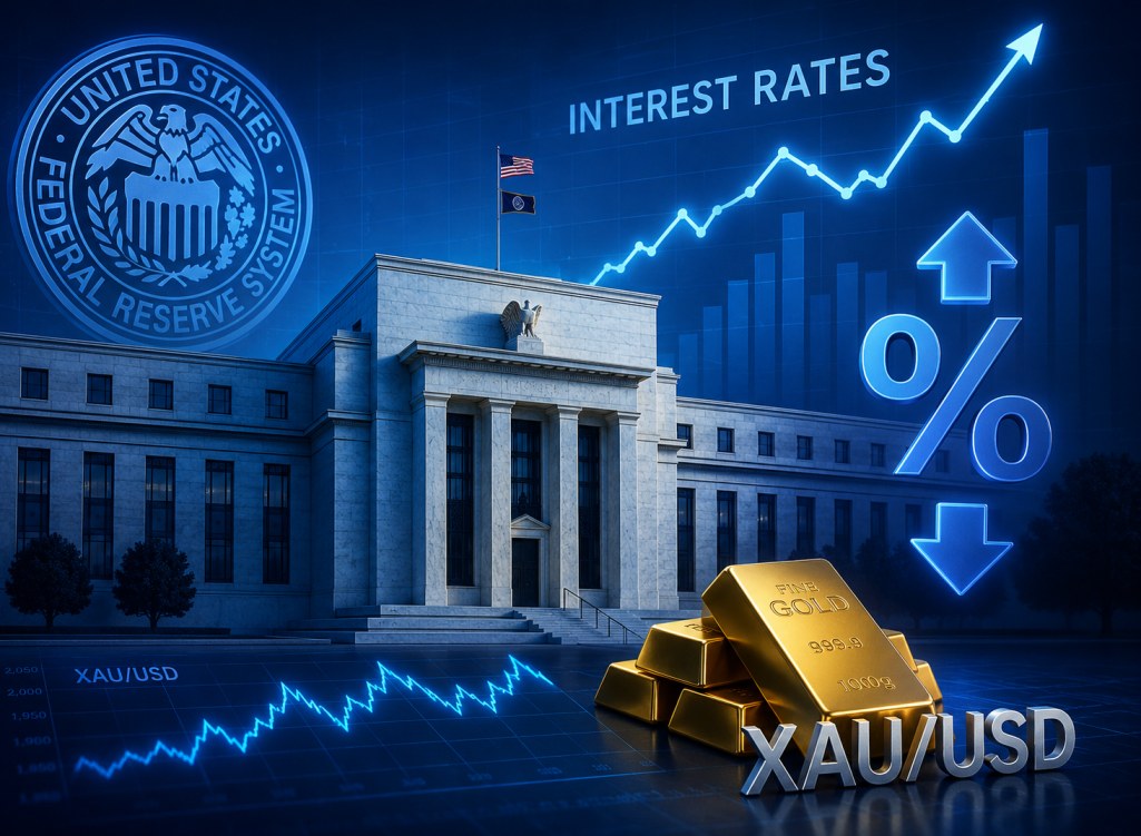 Federal Reserve building — interest rate decisions impact XAU/USD gold prices