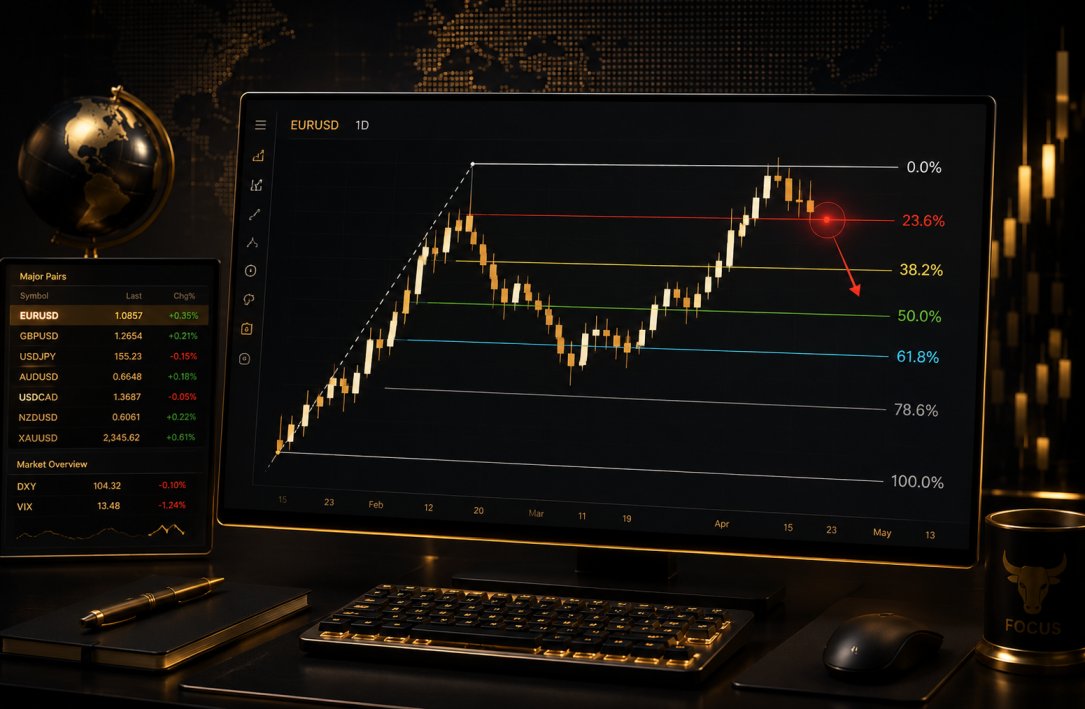 Fibonacci Retracement Levels on a Forex Chart showing 38.2%, 61.8% and 78.6% support zones