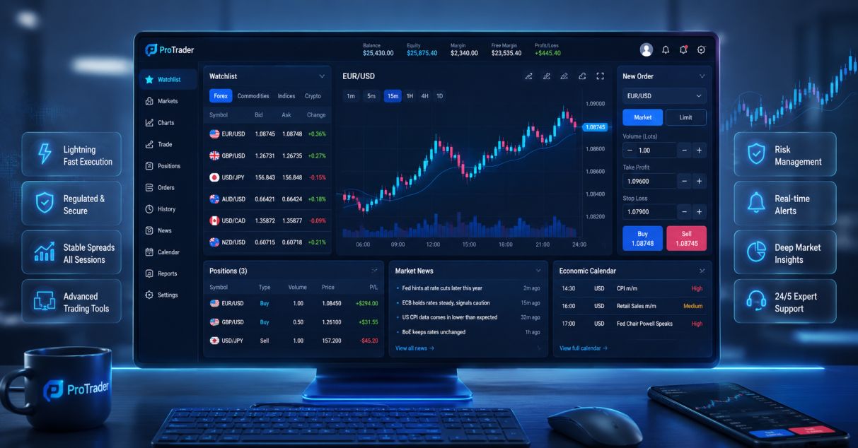 Forex Broker Platform Interface — desktop trading terminal