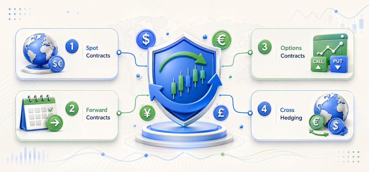 Forex hedging strategy diagram showing offsetting positions across correlated currency pairs