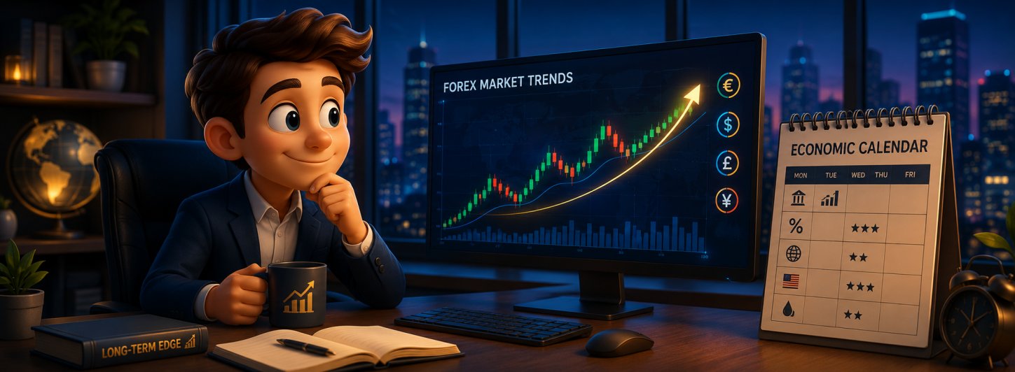 Forex market trends and economic calendar used in position trading analysis