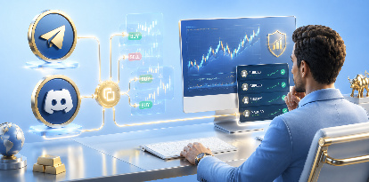 Forex trader monitoring copy trading signals on Telegram and Discord