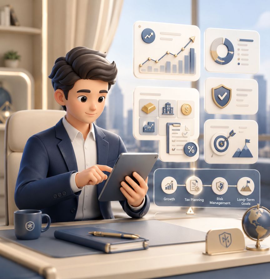Forex trader reviewing wealth management options