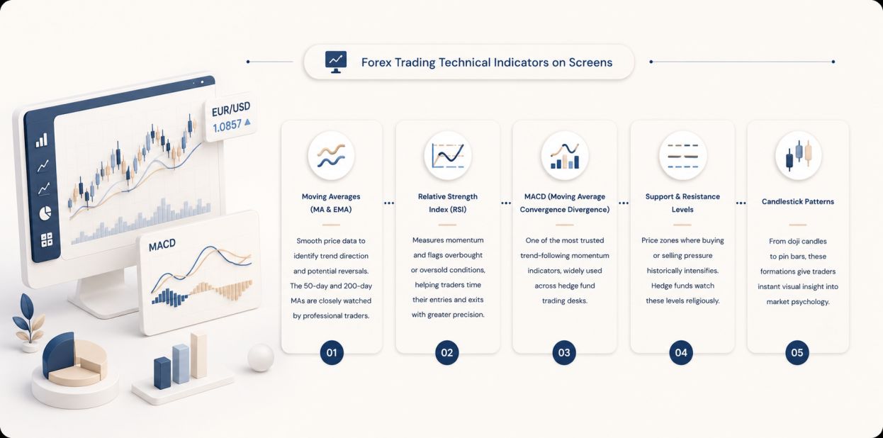 Forex Trading Technical Indicators on Screens — fxTsignals.com