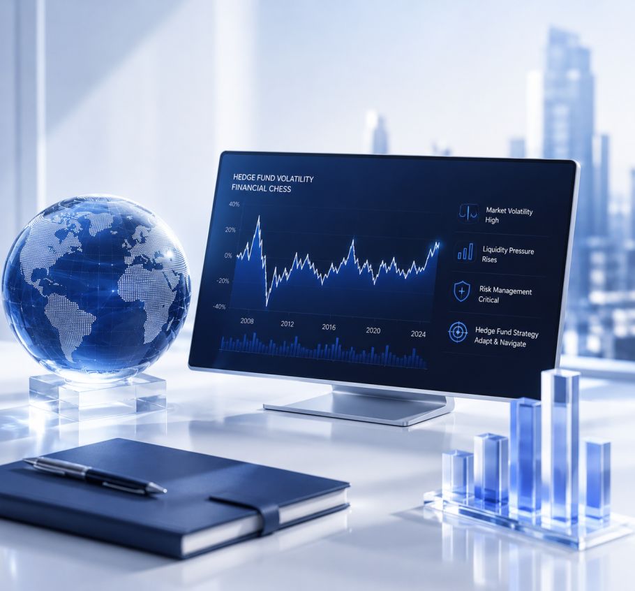 Hedge fund market volatility represented as a strategic game of financial chess