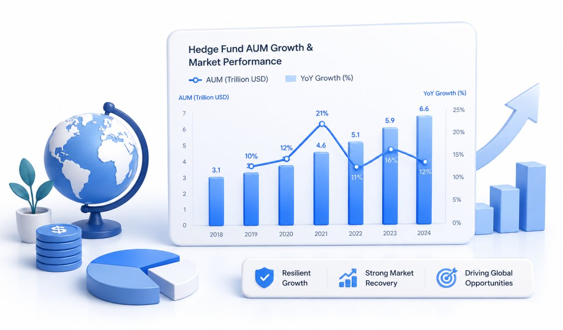 Hedge fund AUM growth chart and market performance data