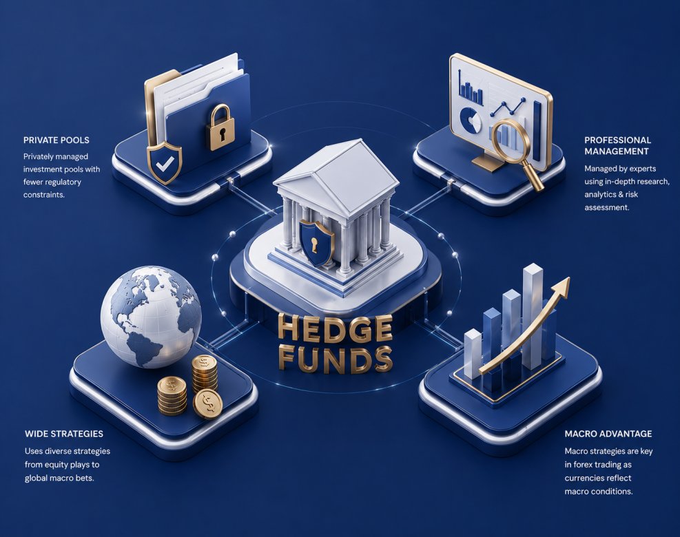 Professional hedge fund manager reviewing portfolio analytics and risk charts — hedge fund definitions explained