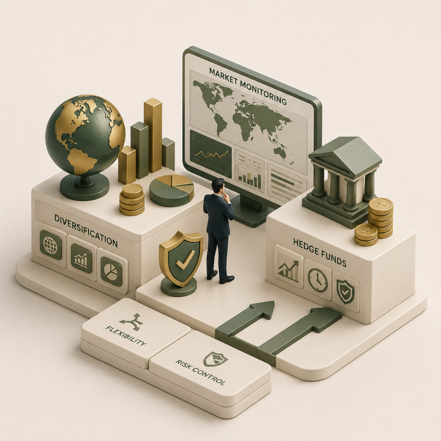 Investor reviewing hedge funds versus venture capital portfolio diversification strategy