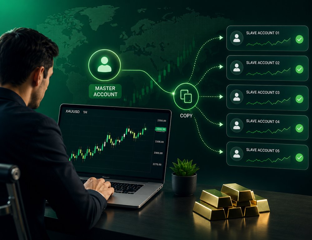 Copy trading platform interface showing trader performance statistics and signal provider metrics