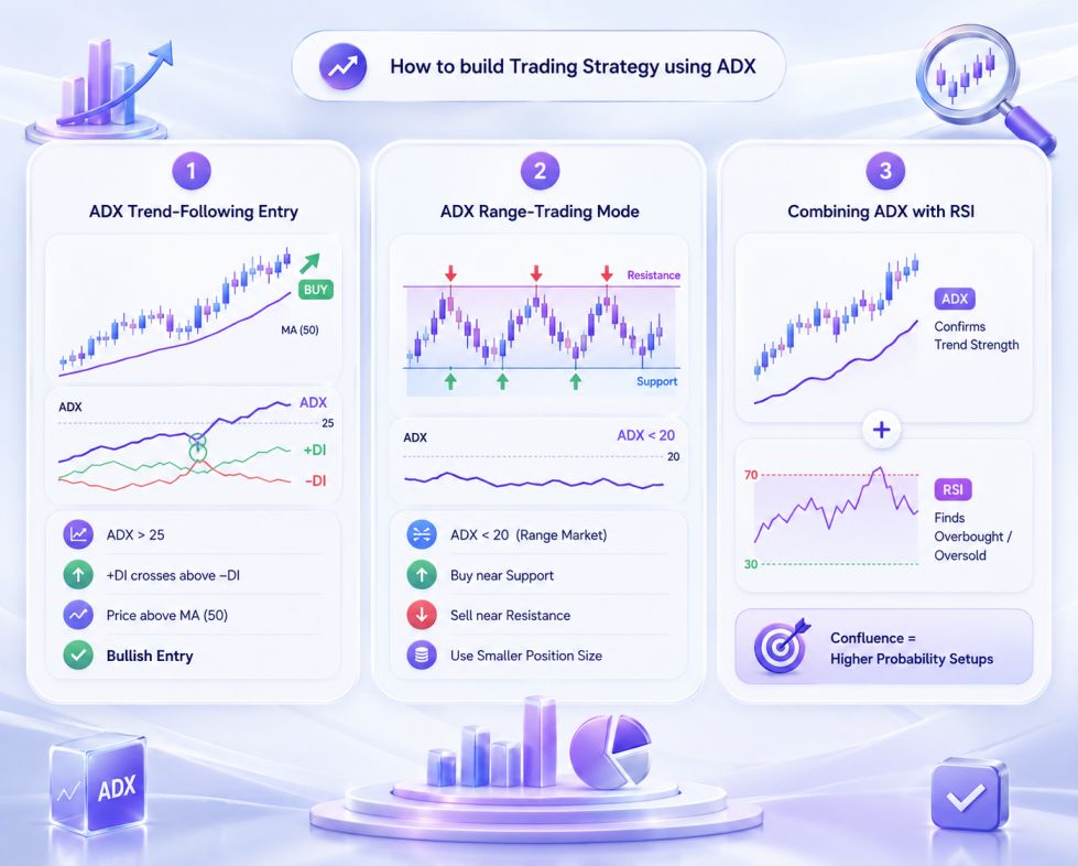 How to build a forex trading strategy using the ADX indicator for trend following and range trading