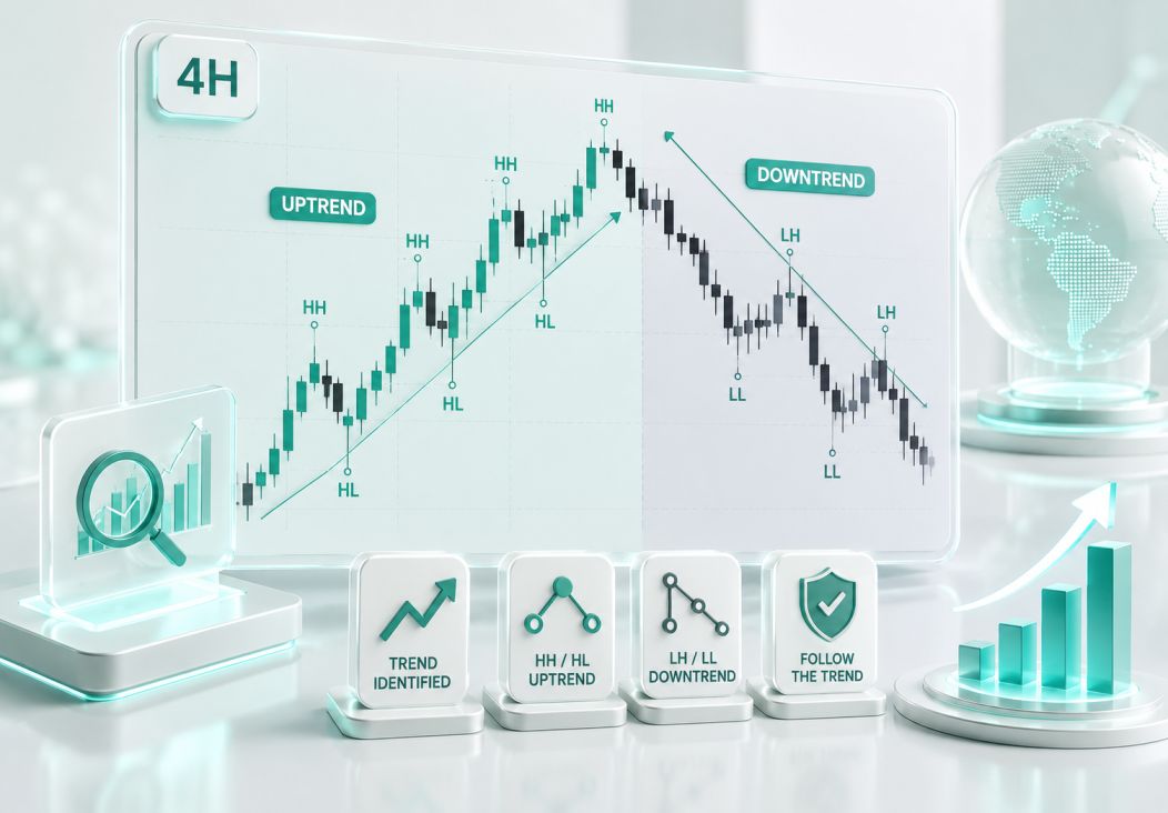 Identifying the Trend on a 4H Forex Chart – Uptrend and Downtrend Structure