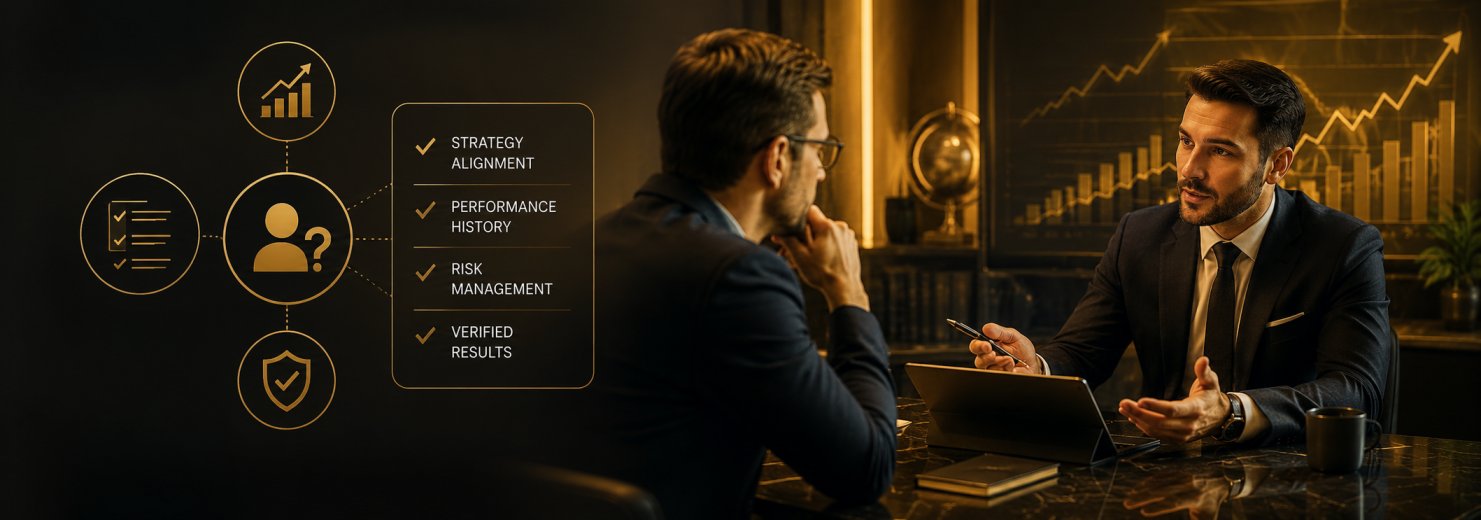 Investor asking professional forex trader about strategy and performance history