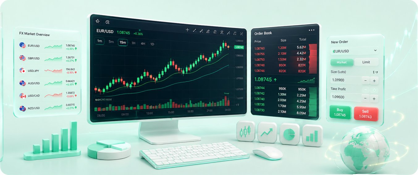 Live forex trading platform charts and order books for day trading analysis