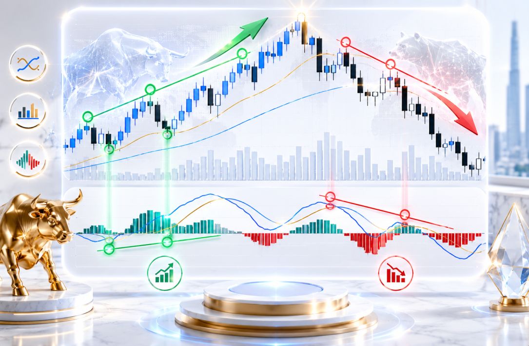 MACD indicator chart showing bullish and bearish divergence trading signals