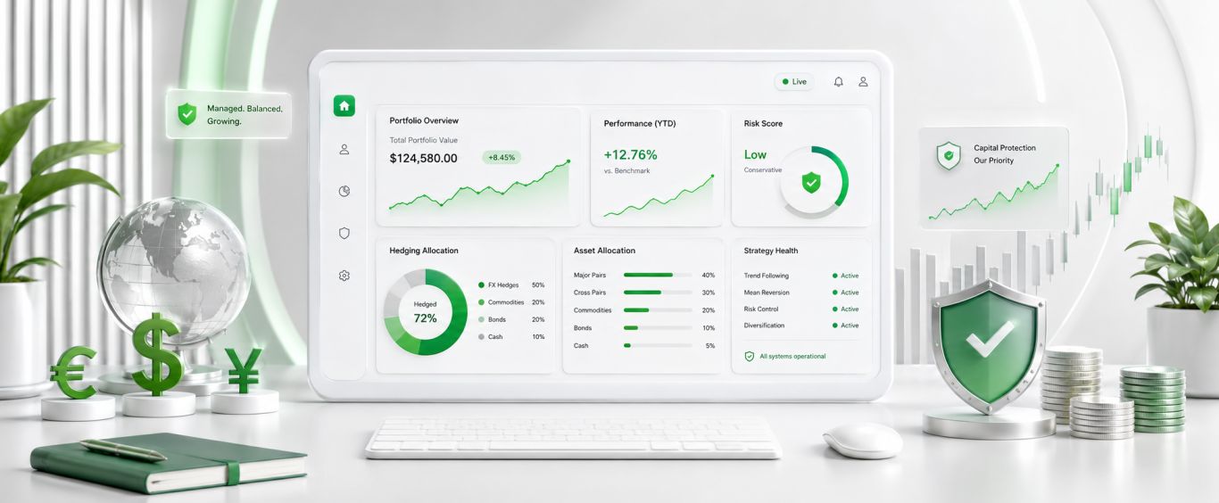 Managed Forex Investment Online — professional trading dashboard showing live positions and returns
