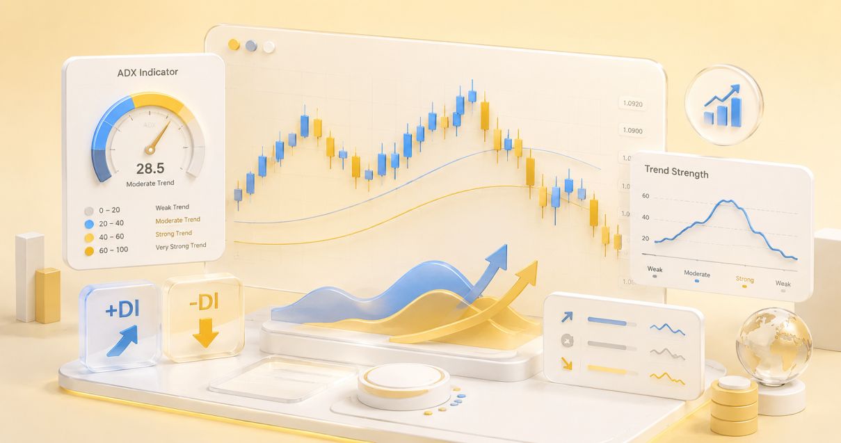 Average Directional Index ADX indicator forex trading chart on professional platform