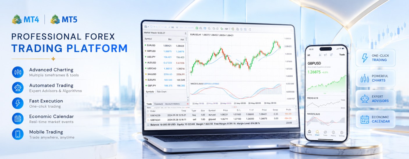 MetaTrader 4 and 5 forex trading platform dashboard