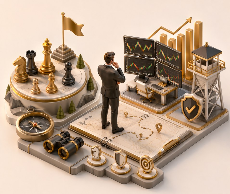 Professional forex trader with battlefield mindset analyzing currency charts