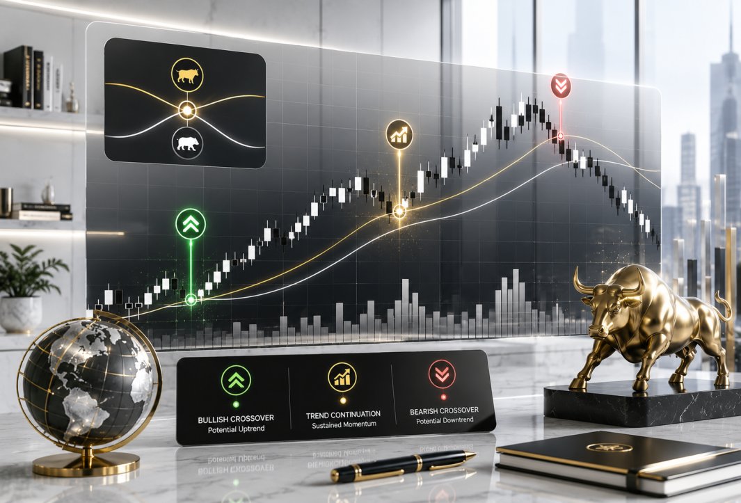 Moving average crossover chart showing the golden cross buy signal in forex trading