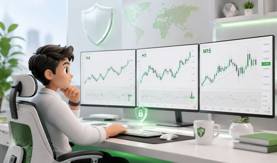 Multi-timeframe Forex trading platform showing several currency pairs for full picture market analysis