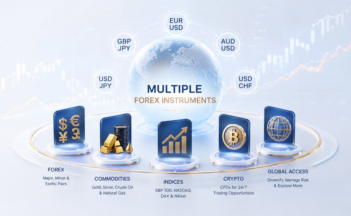 Multiple forex instruments including commodities and indices