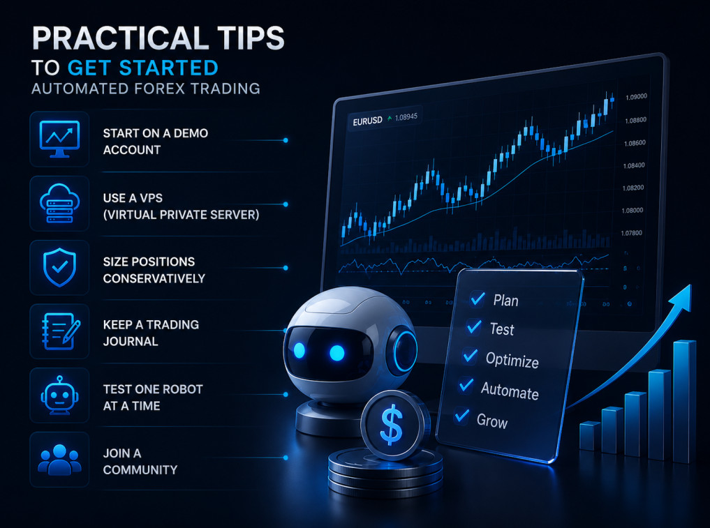 Practical tips for getting started with automated forex trading — demo accounts, VPS, risk sizing and community