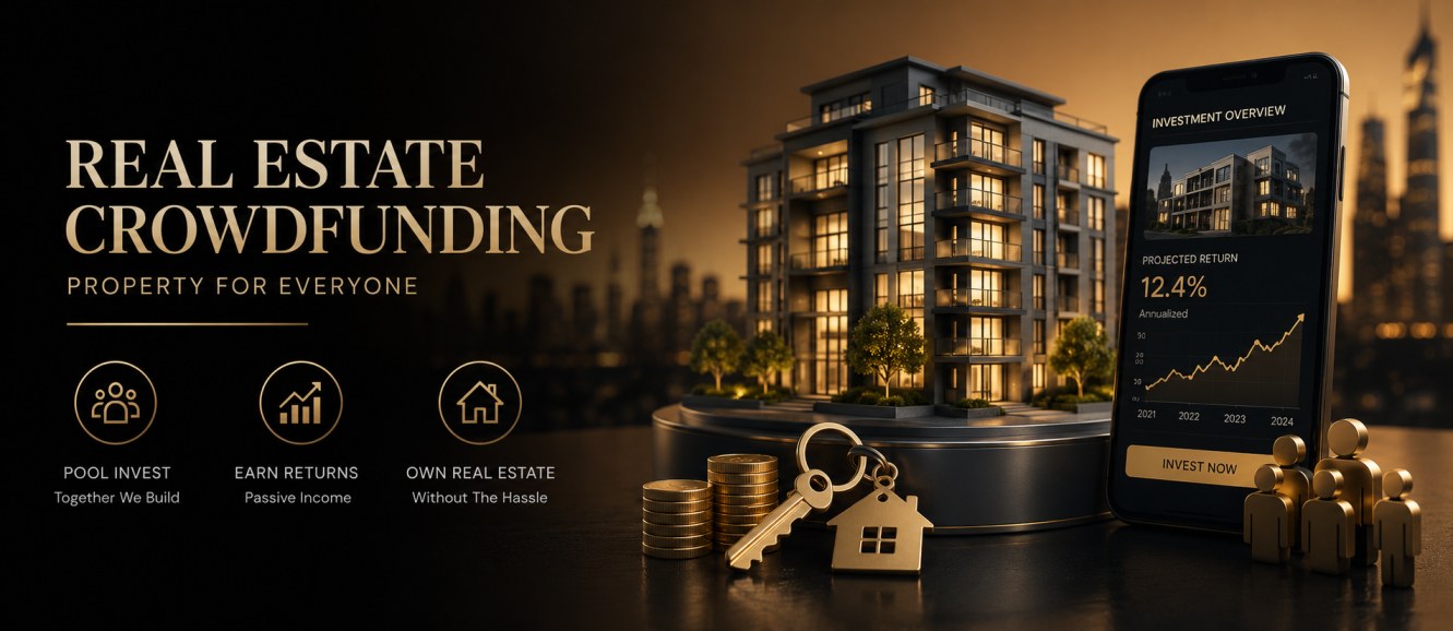 Real estate properties and crowdfunding investment concept
