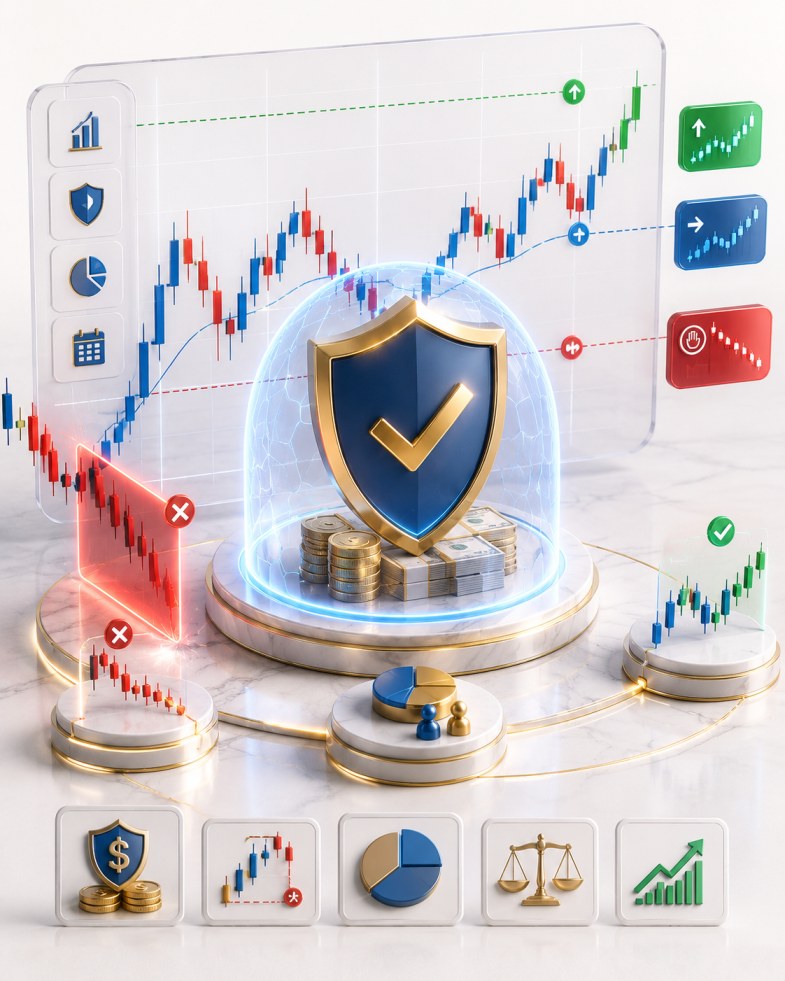 Forex risk management strategy showing stop-loss placement and position sizing on a trading chart
