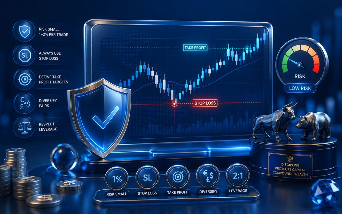 Forex risk management — stop loss and take profit strategy diagram