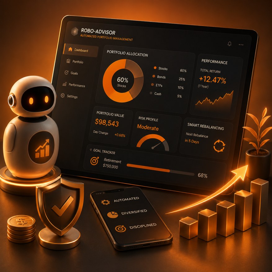 Robo-advisor dashboard showing automated portfolio management