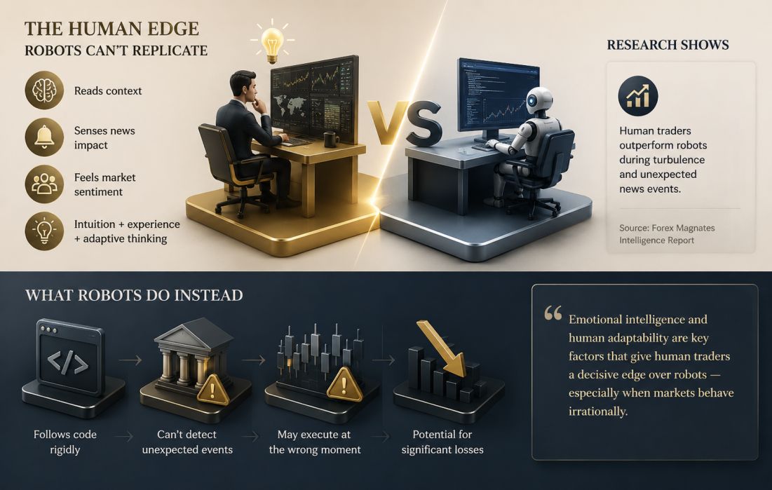 Robot trading terminal showing lack of emotional intelligence and adaptive thinking