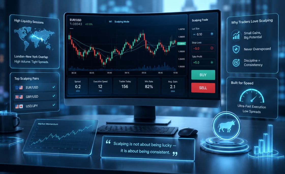 Scalping forex trades displayed on a trading screen