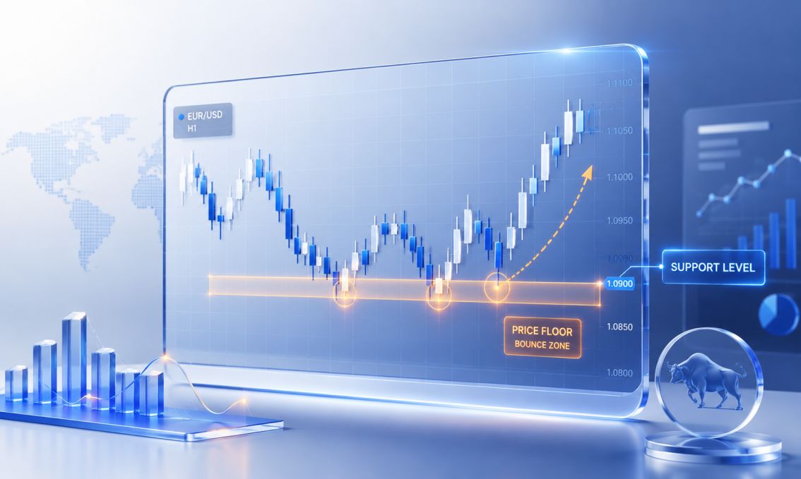 Support level acting as price floor in forex chart — fxTsignals.com