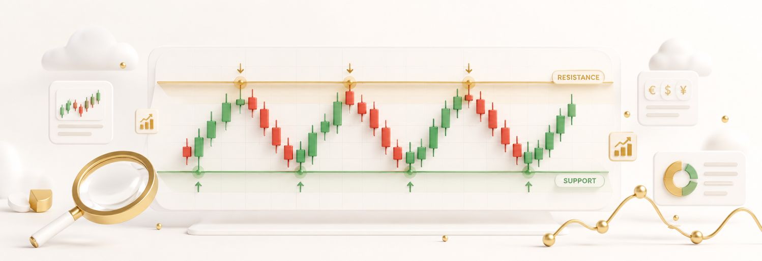 Support and resistance levels mapped on a naked forex chart demonstrating key price zones