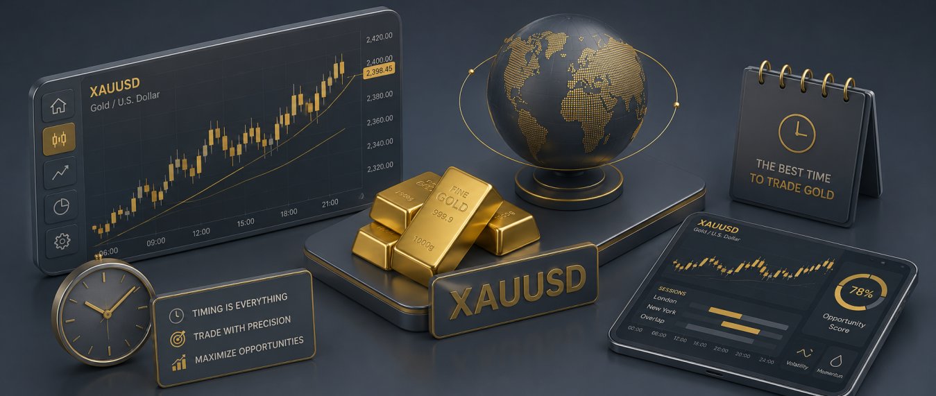 XAUUSD gold trading chart with market session timing overlay