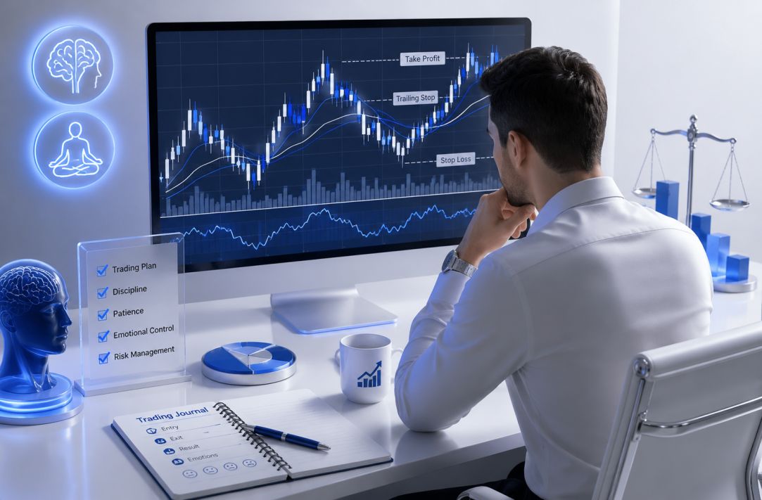 Trader Analysing Charts With Emotional Discipline and Trading Psychology