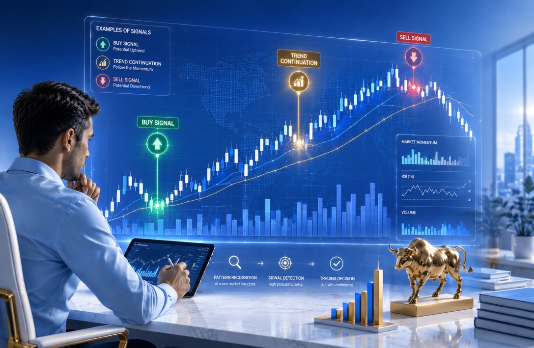 Candlestick chart patterns showing buy and sell trading signals for forex traders