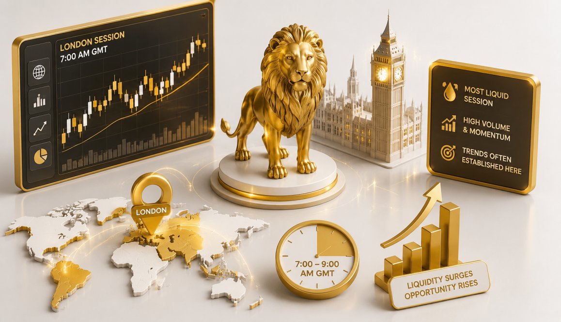 London financial district skyline representing the European trading session open for XAUUSD gold